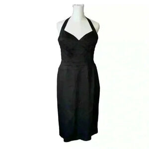 PAPELL Women's Boutique 90s Knee Length Dress Satin Sz 10 Halter Strap Black